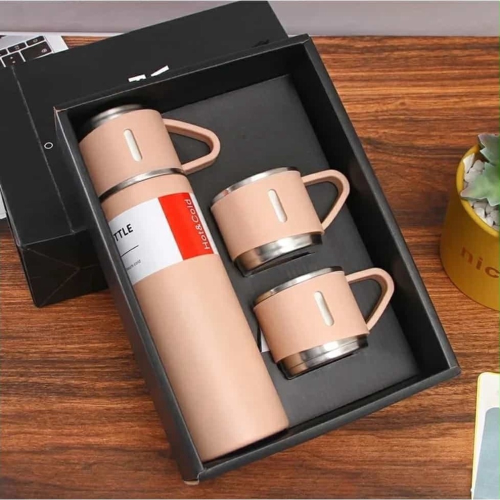Stainless Steel Insulated Bottle Thermos+3 Cup for Tea & Coffee Hot & Cold Drink